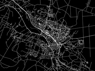 Vector road map of the city of Starachowice in Poland with white roads on a black background.