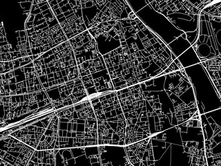 Vector road map of the city of Srodmiescie in Poland with white roads on a black background.