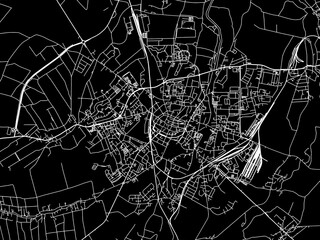 Vector road map of the city of Swidnica in Poland with white roads on a black background.