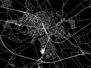 Vector road map of the city of Stargard in Poland with white roads on a black background.