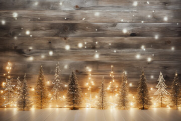 A Rustic Winter Wonderland: Wooden Wall Adorned with Twinkling Christmas Lights