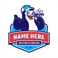 HEATING AND COOLING PENGUIN MASCOT LOGO