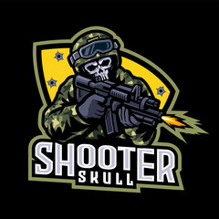 SKELETON SKULL SHOOTER MASCOT LOGO