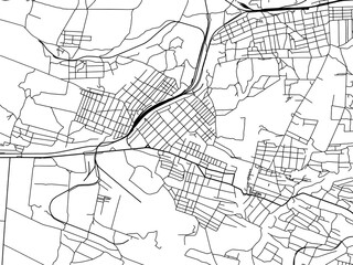 Vector road map of the city of Chystyakove in Ukraine with black roads on a white background.