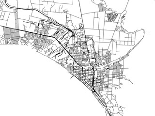 Vector road map of the city of Berdyansk in Ukraine with black roads on a white background.
