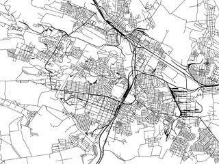 Vector road map of the city of Horlivka in Ukraine with black roads on a white background.