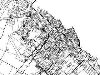 Vector road map of the city of Cherkasy in Ukraine with black roads on a white background.