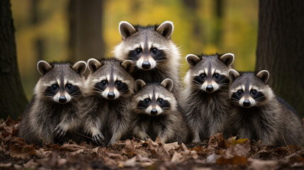 A group of raccoons - obrazy, fototapety, plakaty