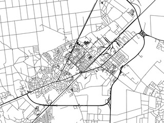 Vector road map of the city of Brovary in Ukraine with black roads on a white background.