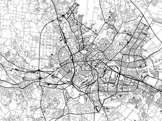 Vector road map of the city of Kharkiv in Ukraine with black roads on a white background.