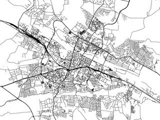 Vector road map of the city of Khmelnytskyi in Ukraine with black roads on a white background.