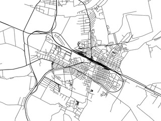 Vector road map of the city of Lozova in Ukraine with black roads on a white background.