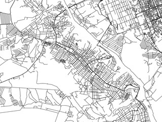 Vector road map of the city of Lysychansk in Ukraine with black roads on a white background.