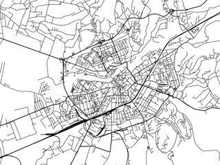 Vector road map of the city of Mukachevo in Ukraine with black roads on a white background.