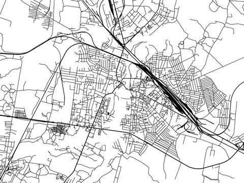 Vector road map of the city of Kovel in Ukraine with black roads on a white background.