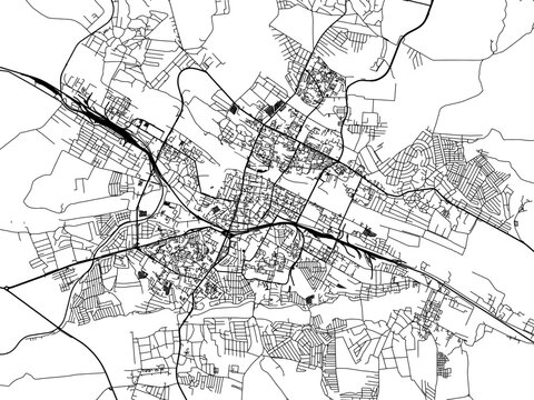 Vector road map of the city of Khmelnytskyi in Ukraine with black roads on a white background.
