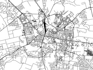 Vector road map of the city of Rivne in Ukraine with black roads on a white background.