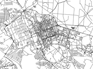 Vector road map of the city of Sievierodonetsk in Ukraine with black roads on a white background.