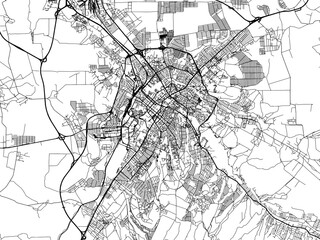 Naklejka premium Vector road map of the city of Simferopol in Ukraine with black roads on a white background.