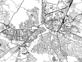 Vector road map of the city of Vinnytsya in Ukraine with black roads on a white background.