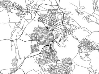 Vector road map of the city of Yenakiieve in Ukraine with black roads on a white background.