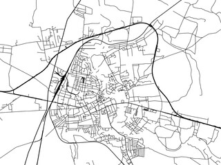 Fototapeta premium Vector road map of the city of Zviahel in Ukraine with black roads on a white background.