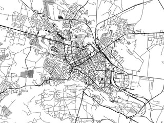 Vector road map of the city of Zhytomyr in Ukraine with black roads on a white background.