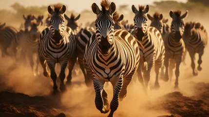 Zelfklevend Fotobehang A herd of zebras © Hassan