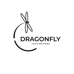 Dragonfly line art Logo Vector simple Icon Template design