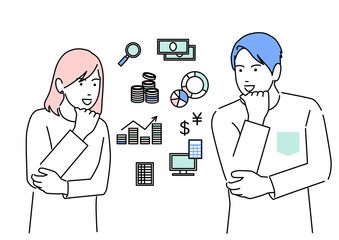 資産運用に期待して投資する夫婦のイラスト