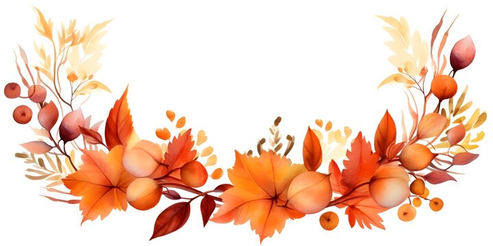 Autumn wreath watercolor decoration flat vector illustration on white background