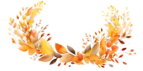Autumn wreath watercolor decoration flat vector illustration on white background