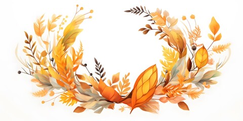 Autumn wreath watercolor decoration flat vector illustration on white background