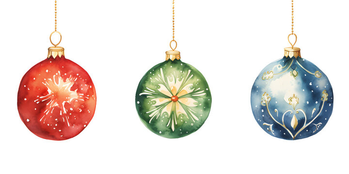 Christmas ball decorations, watercolor illustration png picture