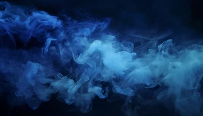 Foto op Plexiglas Black scene with blue smoke in the background. Blue mist on the ground. Fog backdrop. © Iryna