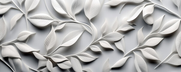 3D Tiles with Geometric Floral Leaves Design in White for Wall Texture, Panoramic Banner