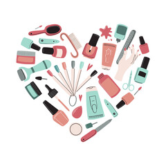 Heart Shape With Nail Stuff And Tools