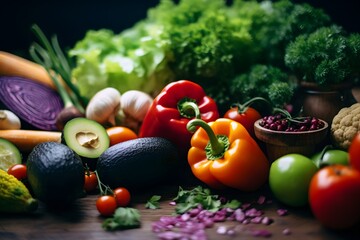 Fresh vegetables on the table on a dark background