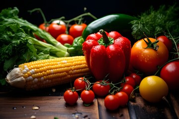 Fresh vegetables on the table on a dark background