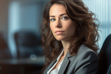 Fototapeta premium Woman sitting in chair, looking directly at camera. This versatile image can be used for various purposes