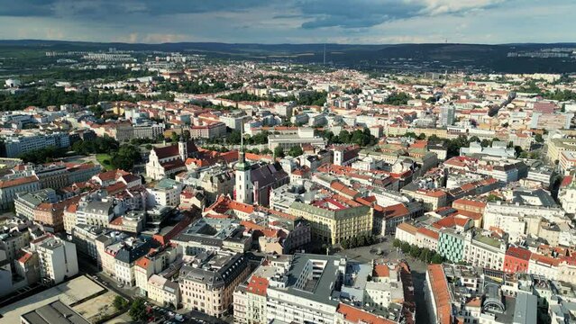 Panoramic view from the drone on the city Brno. Czech Republic. City of Brno. South Moravian region. Panoramic view from the drone on the city Brno. Czech Republic