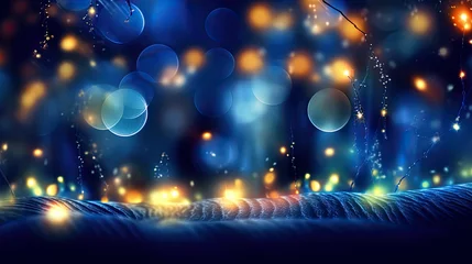 Fotobehang Elegant Christmas garland bokeh lights casting a soft glow against a midnight blue background. © Chien