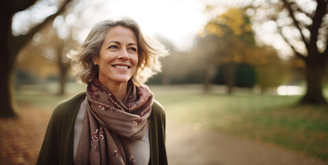 Beautiful smiling mature woman in a park