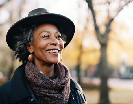 Beautiful Smiling Mature Black Woman In A Park