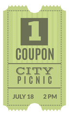 Vintage coupon template. City picnic retro ticket