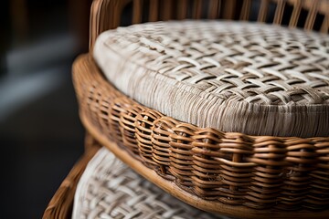 Obraz premium closeup detail furniture wicker rattan weave on armchair or chair tropical material design interior furniture detail concept