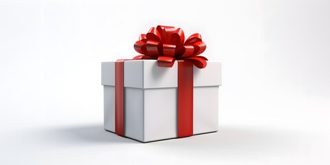 On a pure white background, there is only a gift box with a red ribbon and nothing else