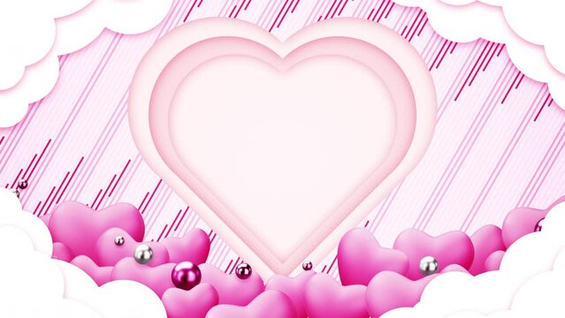 Happy Valentine's day february of love romantic wedding greeting video concept with pink heart shape falling confetti on pastel color pink abstract motion background. Animation of love festival.