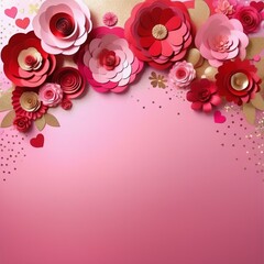 Fototapeta na wymiar Romantic Blooms: Pink and Red 3D Paper Flower Background for Wedding and Valentine