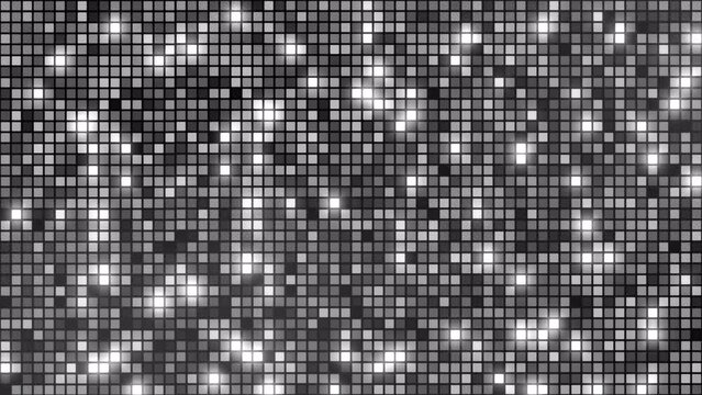 Black and gray grid scroll and flash irregularly with blurred white lights.